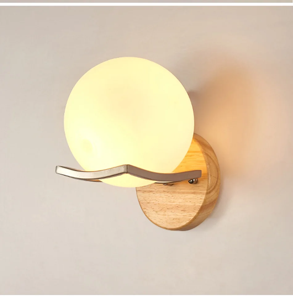 E27 Bulb LED Wall Lamps Sconce Home Hotel Bed room living Corridor Gallery Lighting Modern Nordic Wood Glass Decorative Light (8)