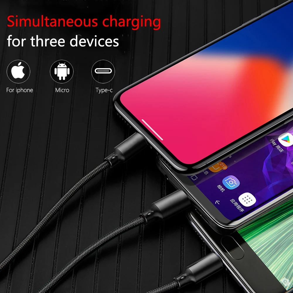 3 في 1 كابل يو اس بي نوع C 8 دبوس مايكرو الهاتف المحمول الكابلات ل فون X Xs 8 7 6 سامسونج s9 S8 Xiaomi هواوي كابل شحن سريع 3 في 1 كابل يو اس بي نوع C 8 دبوس مايكرو الهاتف المحمول الكابلات ل فون X Xs 8 7 6 سامسونج s9 S8 Xiaomi هواوي كابل شحن سريع