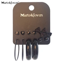 Marte& Joven, 6 пар, несколько больших круглых сережек, классическая черная звезда/Сердце/бант, Комплект сережек для женщин, девочек, подарки на день рождения