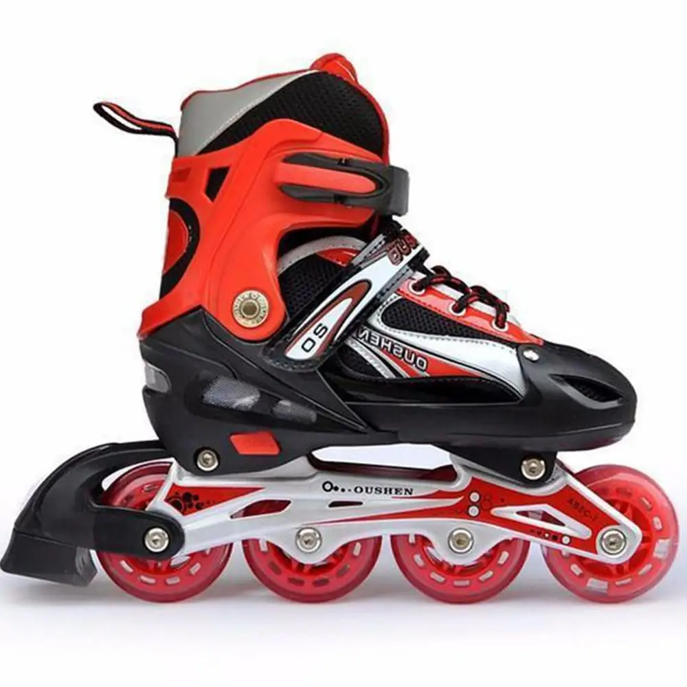 Inline мигающие роликовые спортивные туфли регулируемые хоккейные роликовые коньки кроссовки ролики унисекс детские роликовые коньки для детей - Цвет: Red M