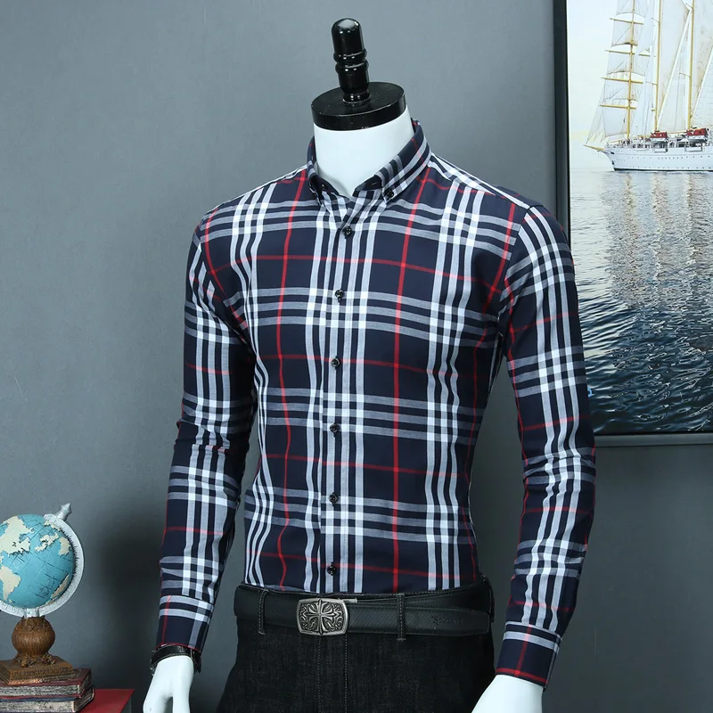 

Men's Cotton Casual Checkered Plaid Striped Dress Shirt Worn-in Comfortable Stylish Standard-Fit Long Sleeve Button Down Shirts