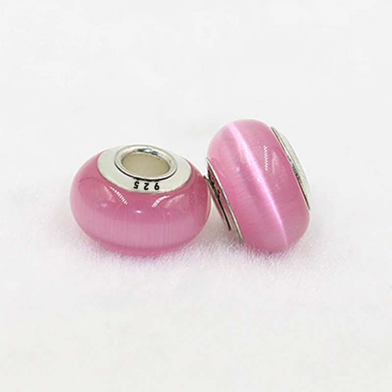 Aaa + 1 Pz Broadside Glass Opal Silver Beads Natural Cat Eye Stone Murano European Czech Bead Fit For Pandor Charms Bracciale H10