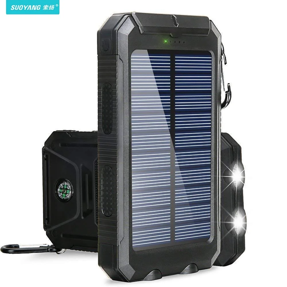 

12000mAh Solar Power Bank Dual USB powerbank Waterproof Battery External Portable Charging with LED Light 2USB powerbank