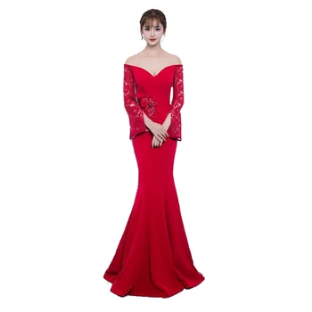 

Bow Diamonds Slash neck 2018 New Women's Elegant Long Gown Party Proms For Gratuating Date Ceremony Gala Evenings Dresses UpC43