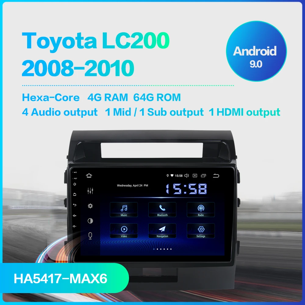 Top Dasaita 10.2" Android 9.0 Auto Car 1 Din Radio for Toyota Land Cruiser LC200 2008 2009 2010 2011 2012 2013 TDA7850 4GB RAM 1