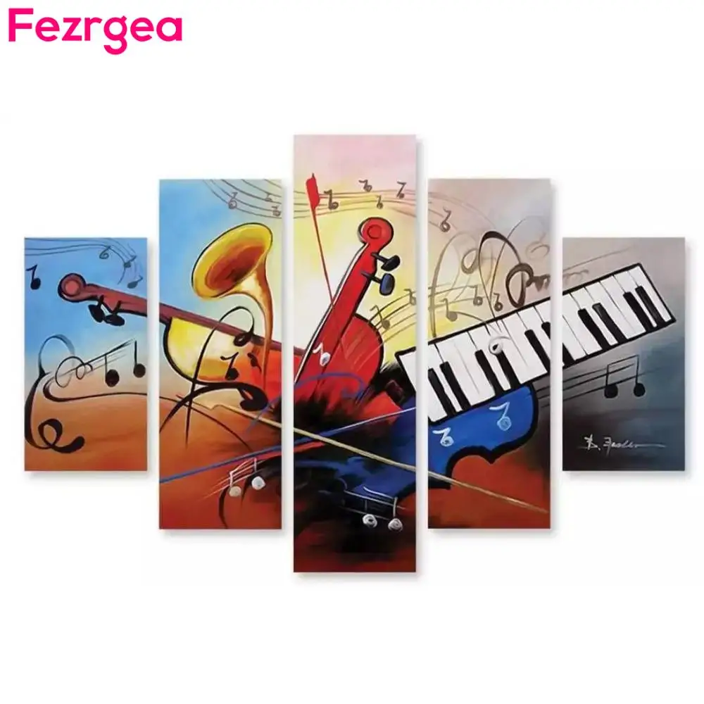 

5pc 5D DIY Diamond Painting Kit - Full Round Drill Diamond Embroidery Cartoon Cross Stitch Diamond Painting Violin Multi-picture