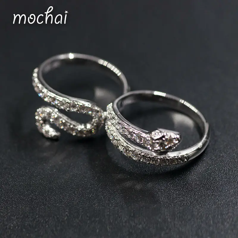 

Brand Exclusive Designer Exaggerated Luxury AAA Cubic Zirconia Double Finger Snake Rings For Women Party Accessories
