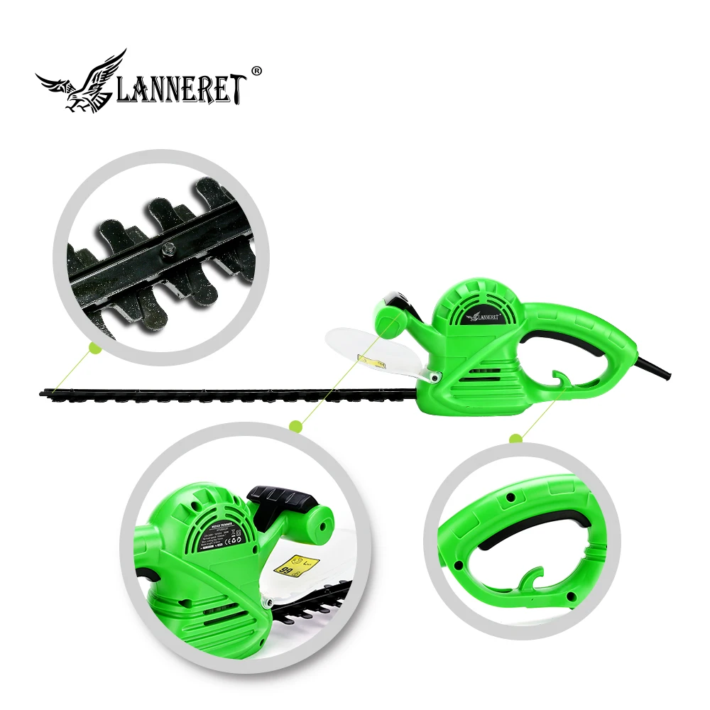 LANNERET 550W Hedge Trimmer AC Electric 510mm Grass Cutter Machine with Two-hand safety Switch Garden Tool
