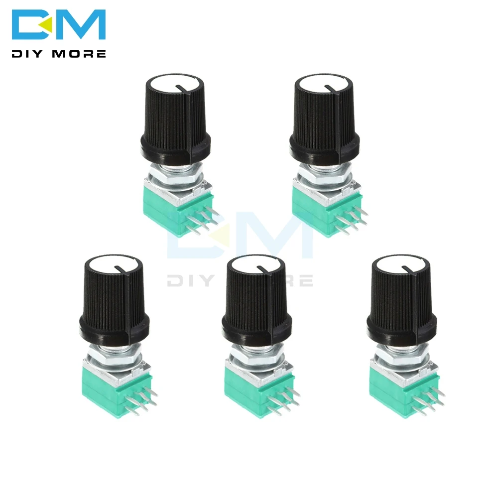 

10PCS 6 Pin 6PIN 6P Rotary Potentiometer 6mm Knurled Shaft Single Linear B Type B10K ohm 5K 10K B20K B50K B100K With White Caps