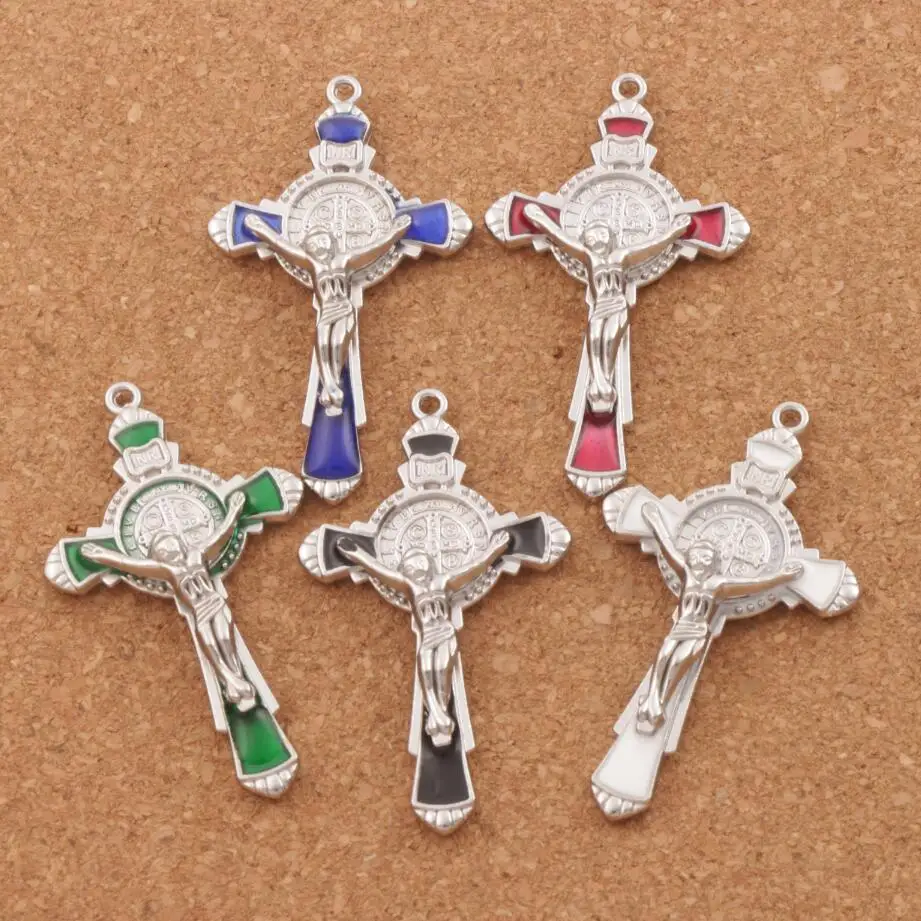

Saint Benedict Medal Cross Crucifix Smqlivb Charm Beads 4pcs 5Colors Enamel Pendants Alloy Handmade Jewelry DIY L1670