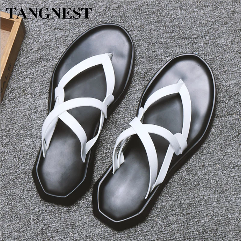 

Tangnest 2018 Summer Man Sandals New Gladiator Sandals Slip-on Solid Leisure High Quality Cross-tied Fashion Male Flats XML236