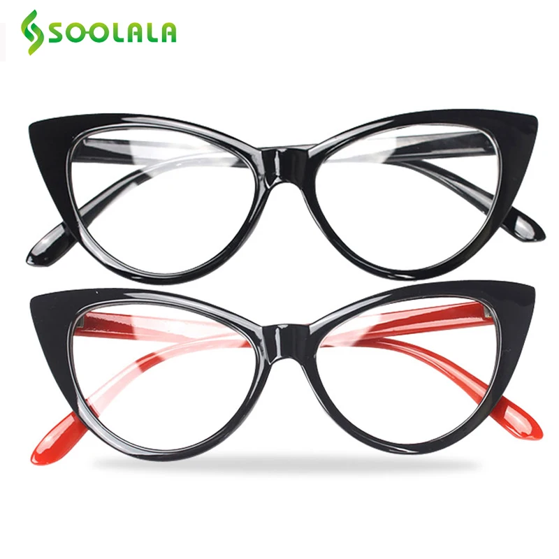 Soolala 2 Pcs Brand Women Cateye Reading Glasses Spectacle Cat Eye Eyeglasses Computer Reader