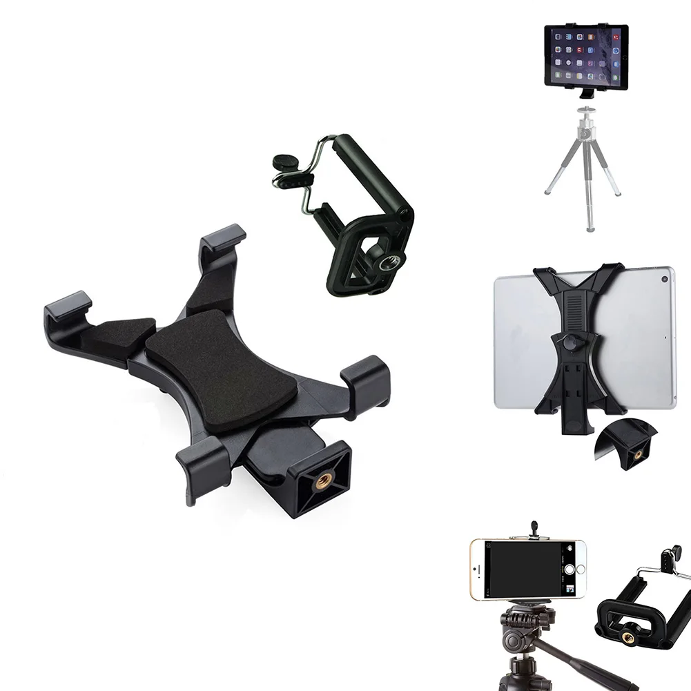 

Universal Tablet Tripod Mount Adapter+Cell Phone Holder Clamp for iPhone Samsung Tab iPad IJS998