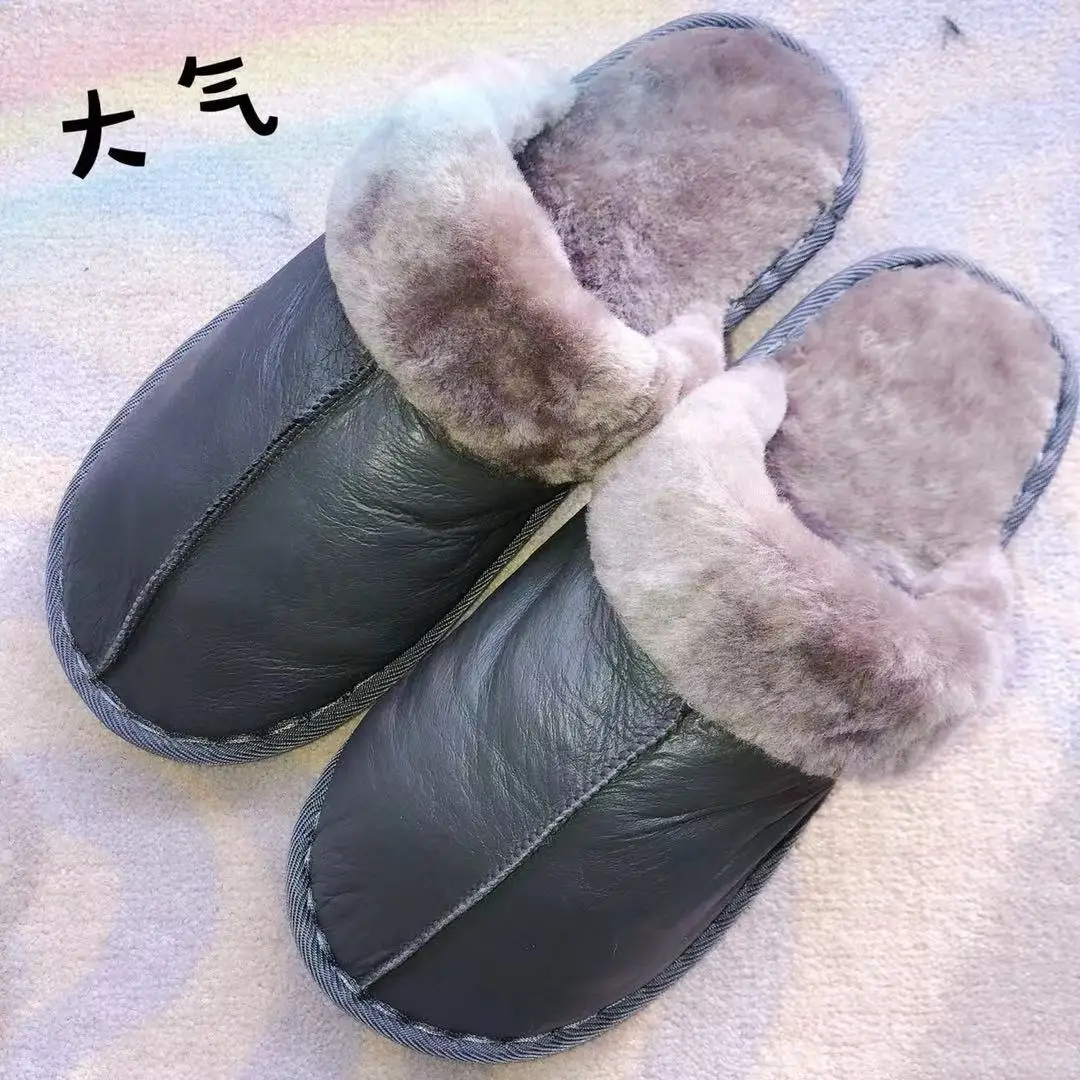 One fur in piece slippers Australia imported real wool bright lazy slippers winter warm padded fur unisex slippers large size