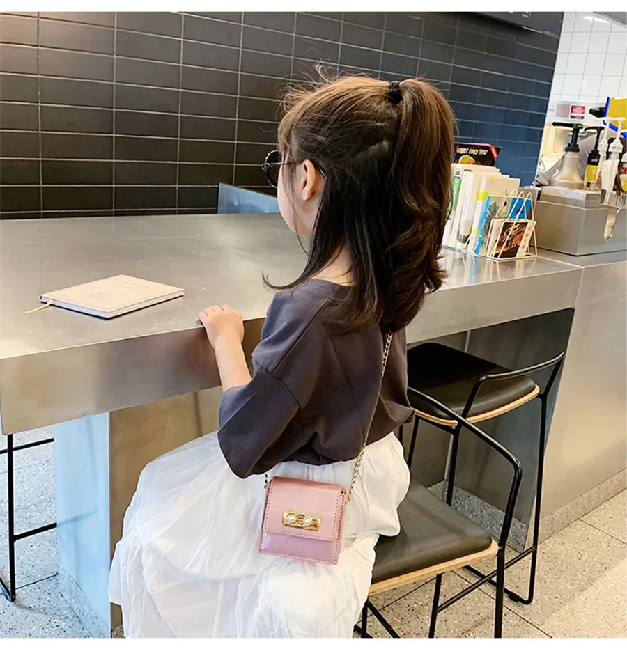 KAFVNIE/Модная Детская сумка; детская сумка на плечо для девочек; Розовая жемчужная металлическая цепочка; детская сумка с клапаном; блестящие вечерние детская сумочка;
