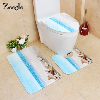 

Zeegle Bath Mat Bathroom Carpet Floor Mat Beach Pattern Cushion Toilet Seat Cover Bath Mat For Home Decoration