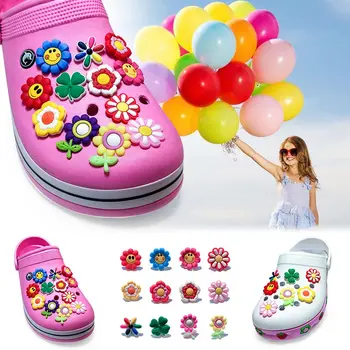 

Single Sale 1pc Smile Flowers PVC Shoe Charms,Shoe Buckles Accessories Fit Bands Bracelets Croc JIBZ,Kids Party X-mas Gifts