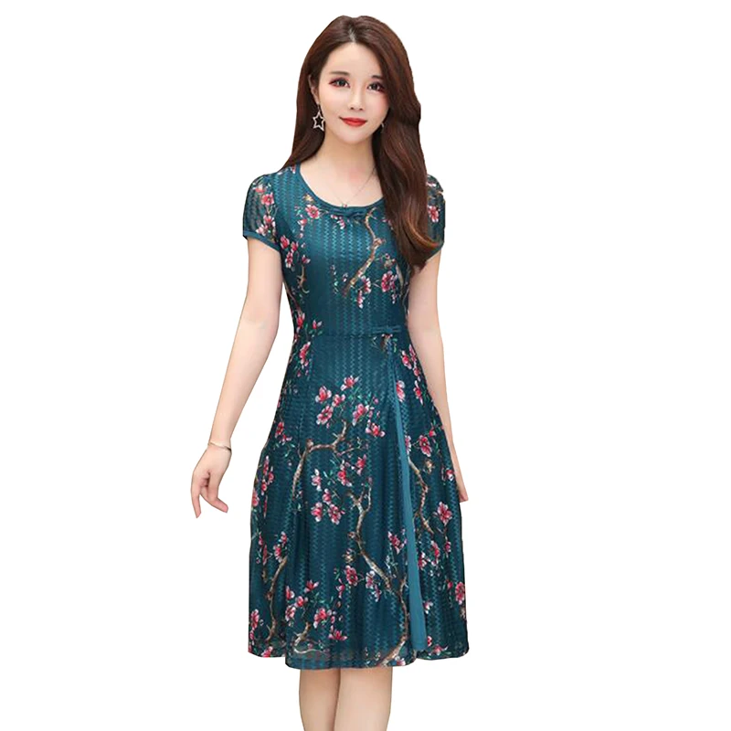 

Plus size Summer Floral Chiffon Dress 2019 Korean Elegant Women Slim A-line Party dresses Vintage Casual Short sleeve Vestidos