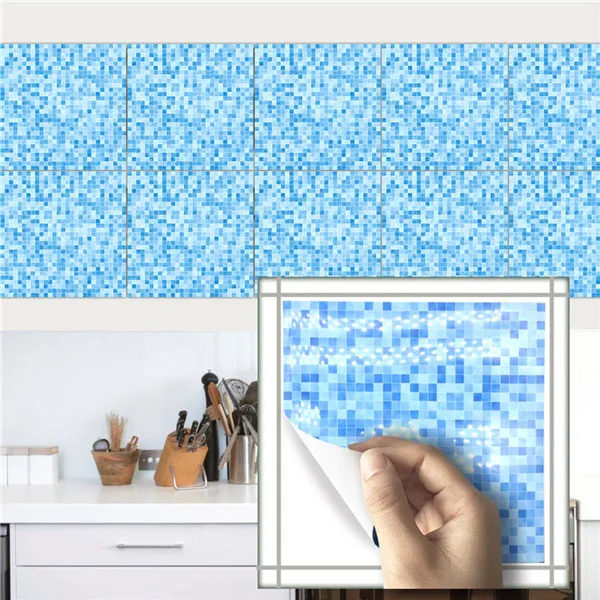 YRHCD современный стиль многоцветная мозаичная плитка наклейка DIY самоклеющаяся Водонепроницаемая Наклейка на стену для украшения кухни ванной комнаты - Цвет: light blue
