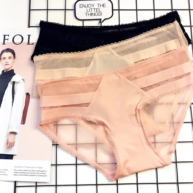 

Nude Pink Skin, Black Pure Ice-lace Screen, Sexy, Transparent and Traceless Lady's Triangular Underwear