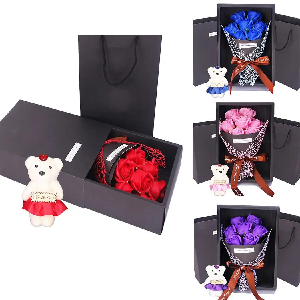 Romantic Rose Soap Flower Bouquet Gift Box For Valentine's Day Wedding Gifts Red, Purple, Pink, Blue