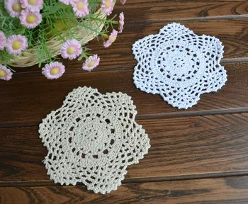 

Cotton hand made Crochet Doily ,Home Decor cup mat , Ecru and White appliques15CMX15CM Round 20PCS/LOT