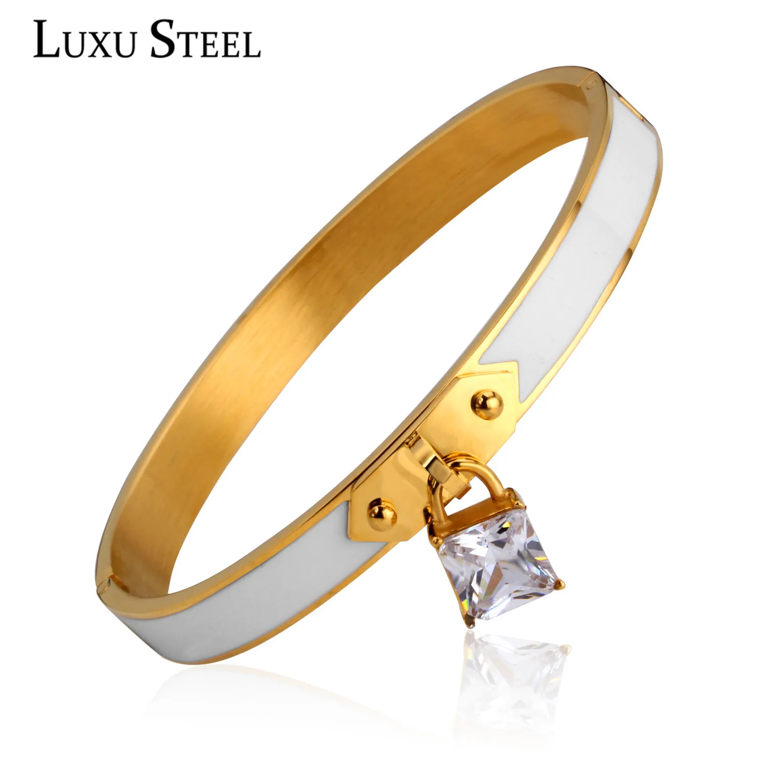 Женский браслет из нержавеющей стали LUXUSTEEL Круглый золотого цвета с замком