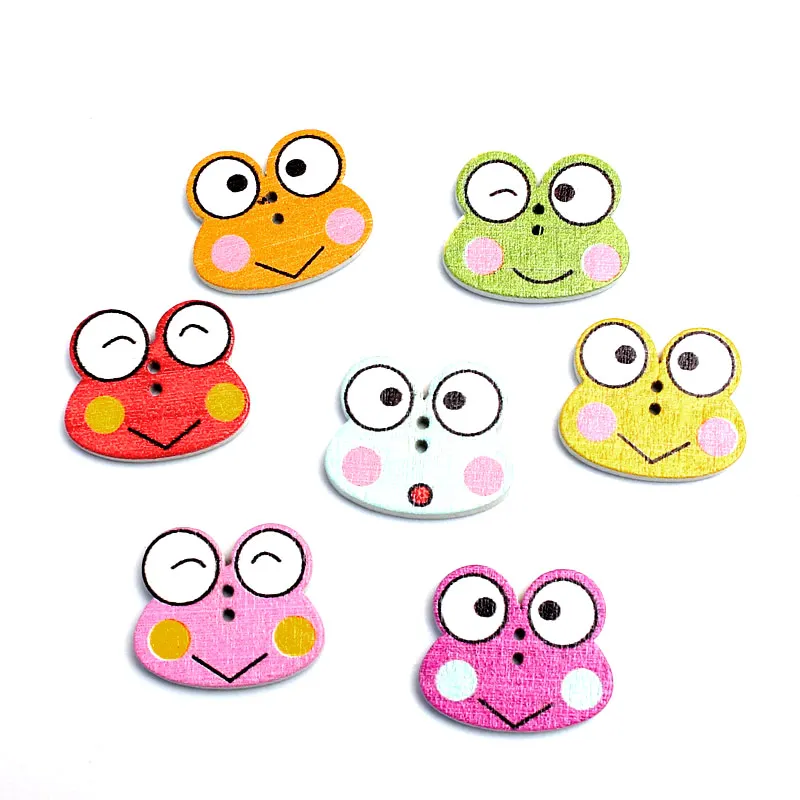 50pcs Mixed 21x18mm Frog Wooden Buttons For Clothes Needlework Scrapbooking Crafts Diy Sewing