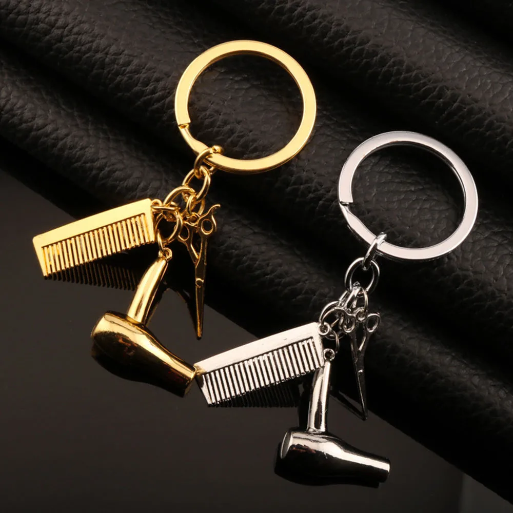 

1 PC Car Keychain Cosmetologist Hair Dresser Hair Dryer Scissor Comb Dangle Pendant Key Chain Bag Car Key Accessories Dropship