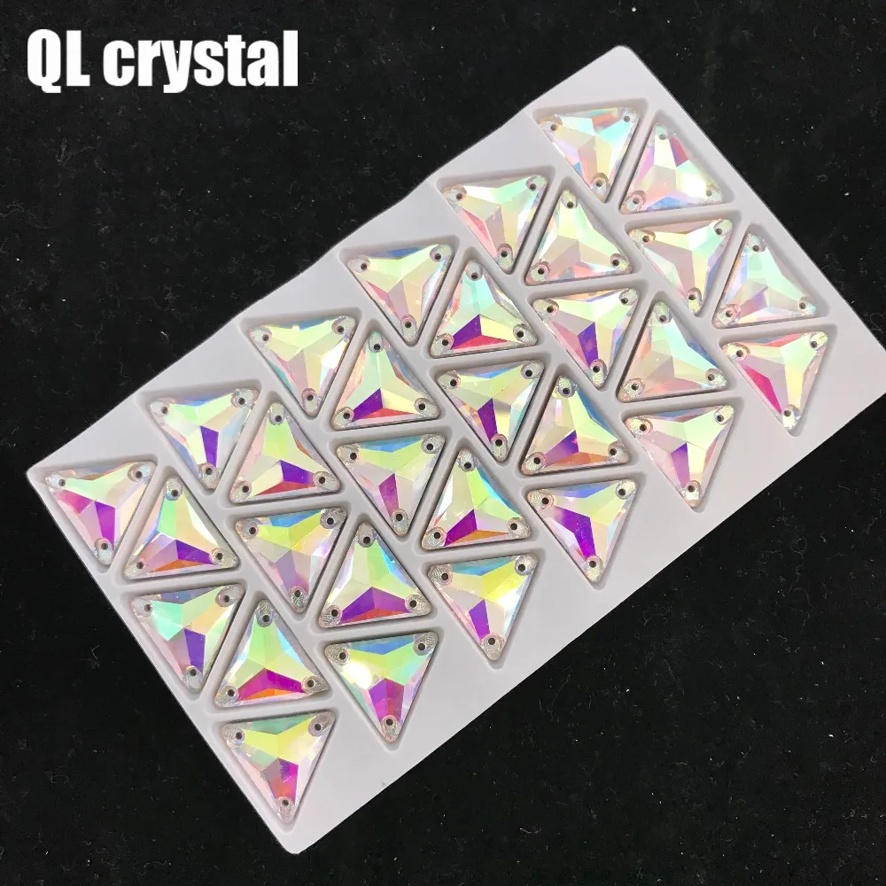 

QL Crystal Clear Crystal AB Glass Crystal Tri-angle Sew On Rhinestones with 3 holes for DIY Garment bags shoes material