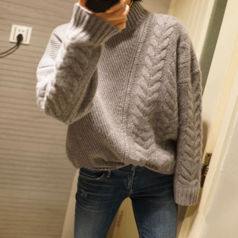 Осенне-зимний плотный свитер из чистого кашемира, Женский вязаный Свободный пуловер, свитер