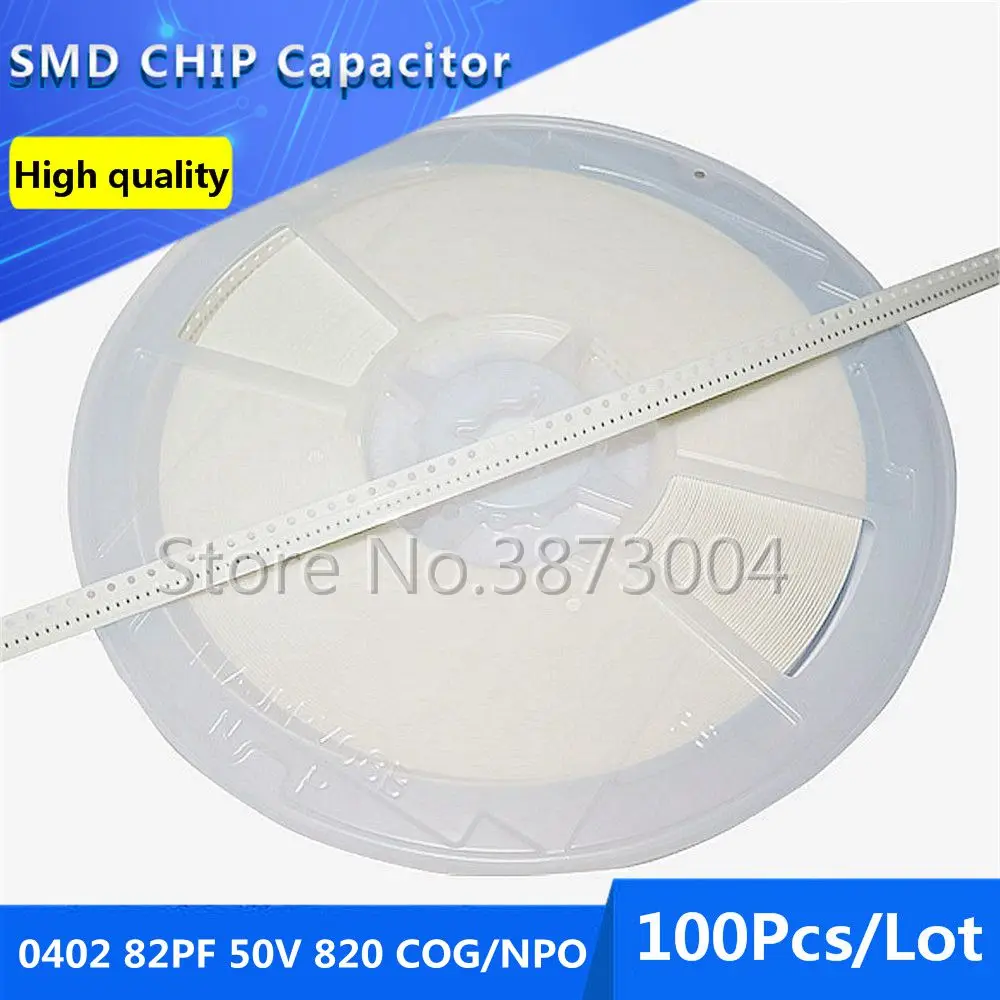 

100pcs 0402 82PF 50V 820 COG/NPO 5% Thick Film Chip Multilayer Ceramic Capacitor