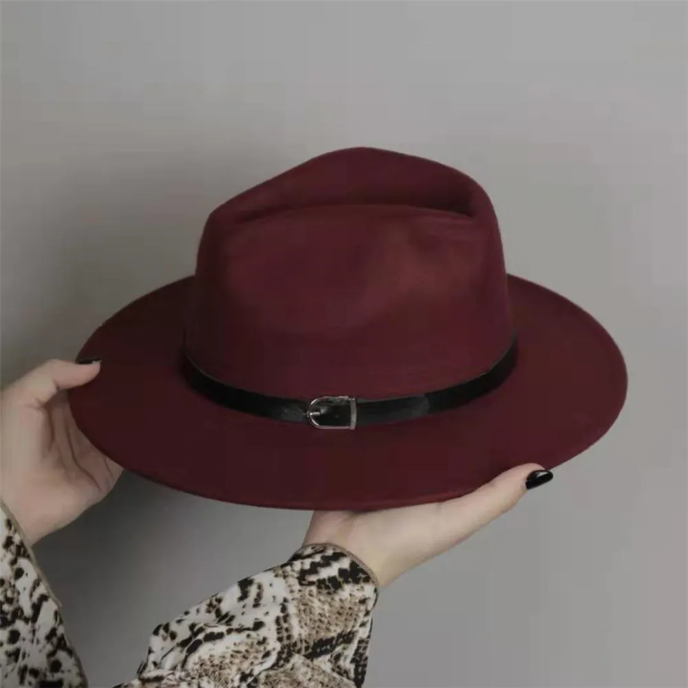 

LUCKYLIANJI Retro Solid Color Men Women Wool Felt Panama Bowler Hat Fedora Caps Black Leather Band (One Size:57cm-US 7 1/8)