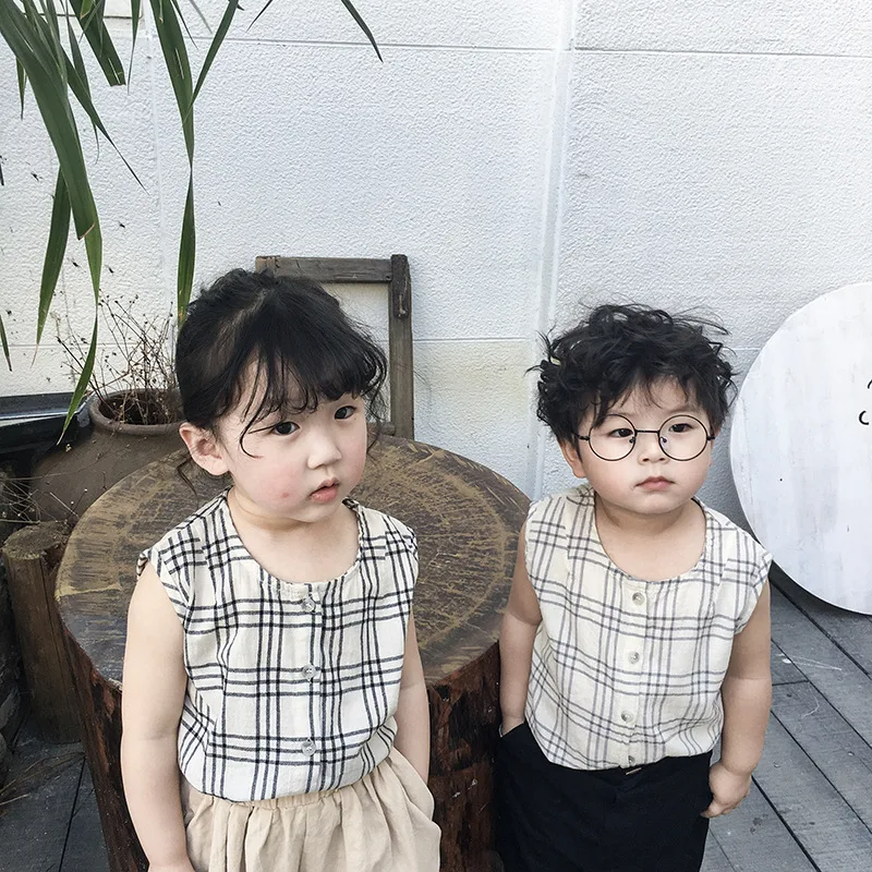 

New Children T-shirt for Summer 2019 Babies Cotton Palid Shirt Boys and Girls Sleeveless Casual Tops Shirt Toddler Fashion Cloth