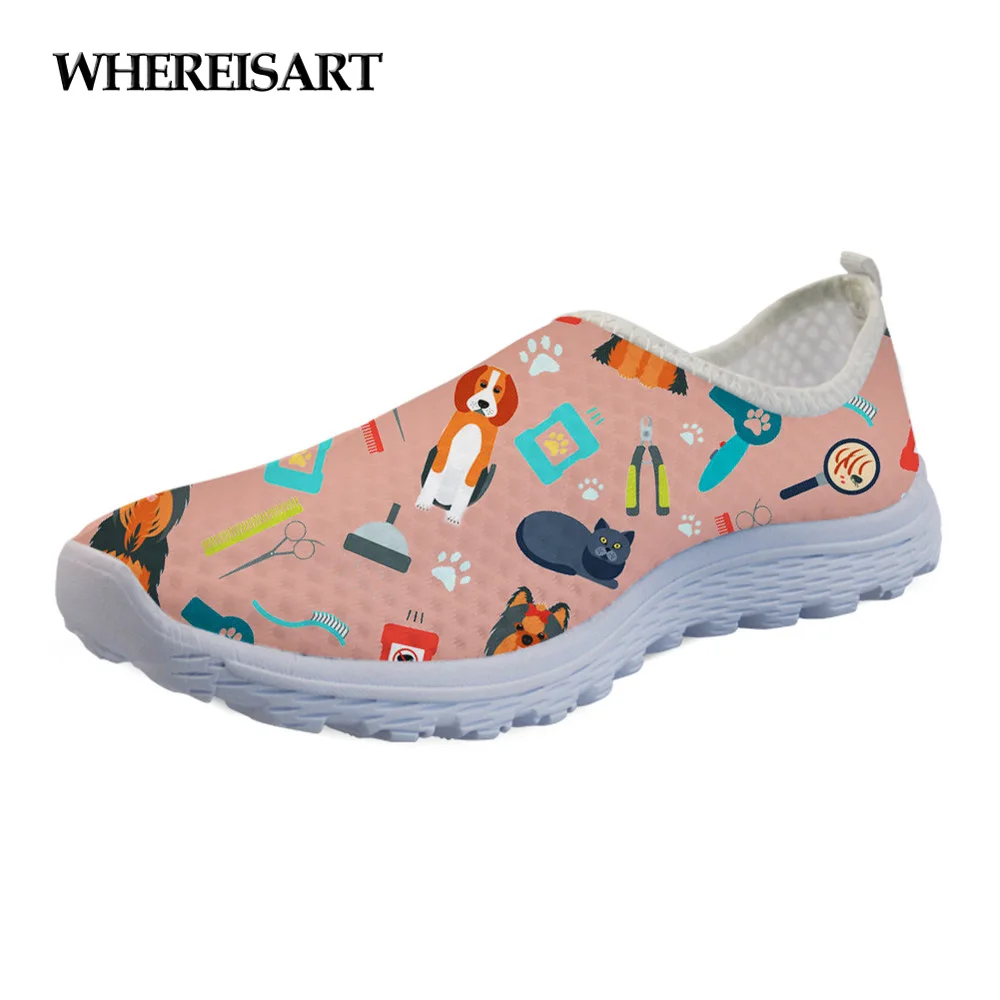 

WHEREISART 3D Veterinary Surgeon Pattern Flats Women Shoes Summer Fashion Comfortable Air Mesh Ladies Sneakers Shoes Woman 2019
