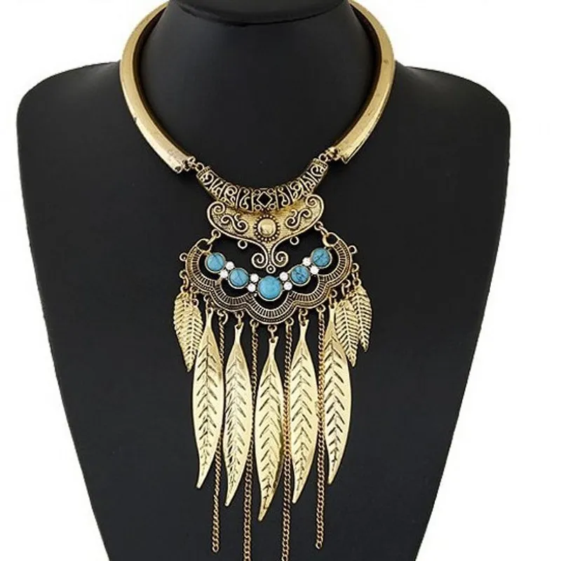 

Vintage Exaggeration Leaf Fringe Metal Choker Necklace & Pendant Women Boho Statement Big Necklaces Women Jewellery Collar Gift