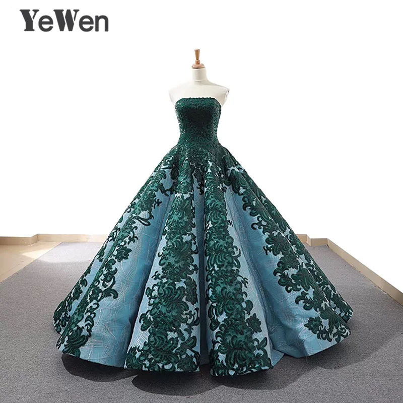

luxury Strapless Green Evening dress 2018 Long Lace Prom Formal Party Dress Ball Gown abendkleider Christmas dress
