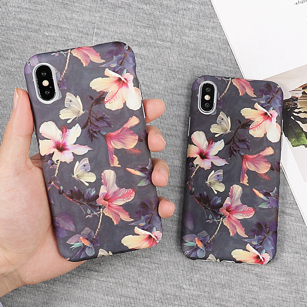 LOVECOM Banana Leaf Flowers Cherry Plants Phone Case For iPhone XR XS Max 5 5S SE 6 6S 7 8 Plus X XS Hard Scrub Phone Bags Case