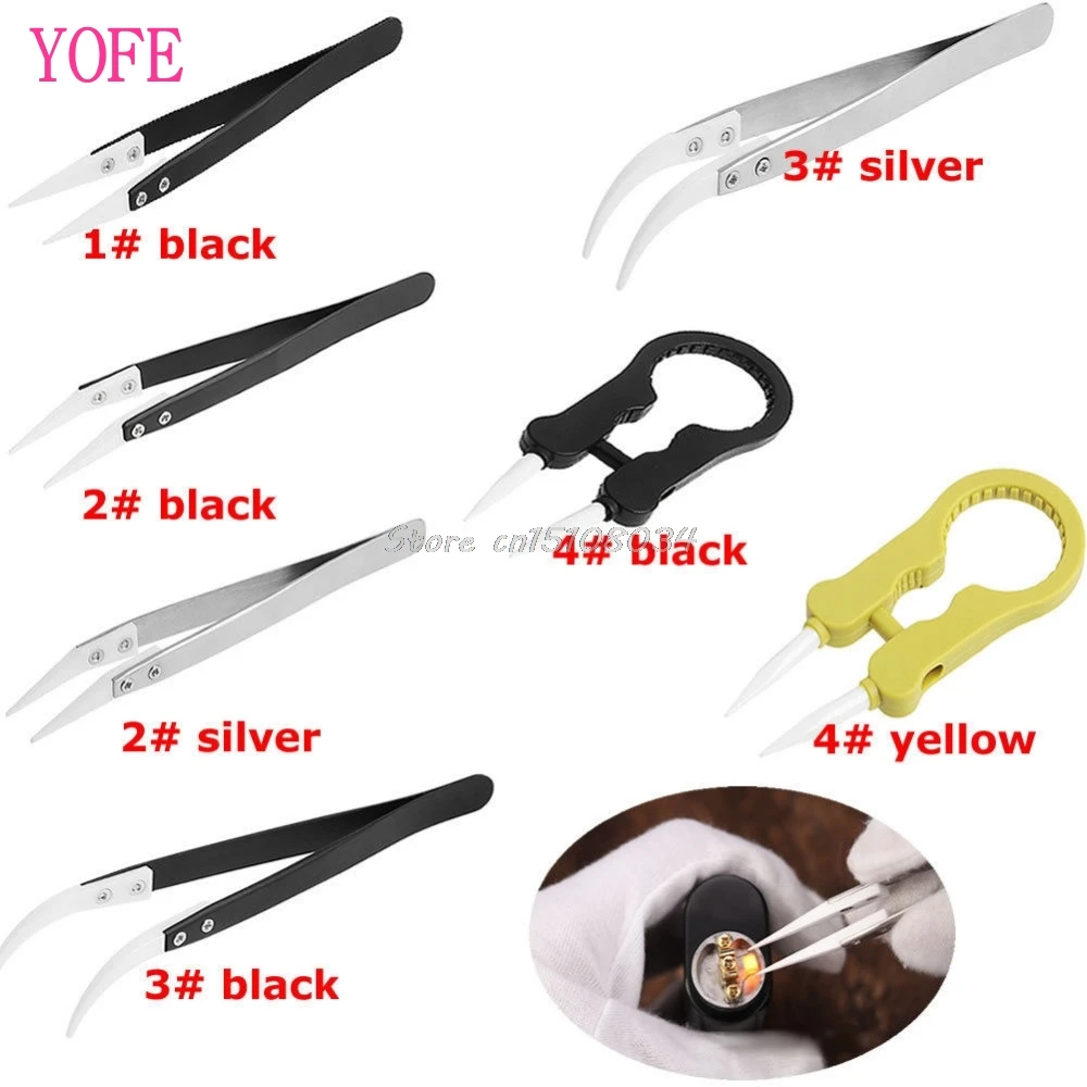 

New Stainless Steel Tweezers Ceramic Tipped Fine Pointed Tips Heat Resistant Tweezer S08 Drop ship