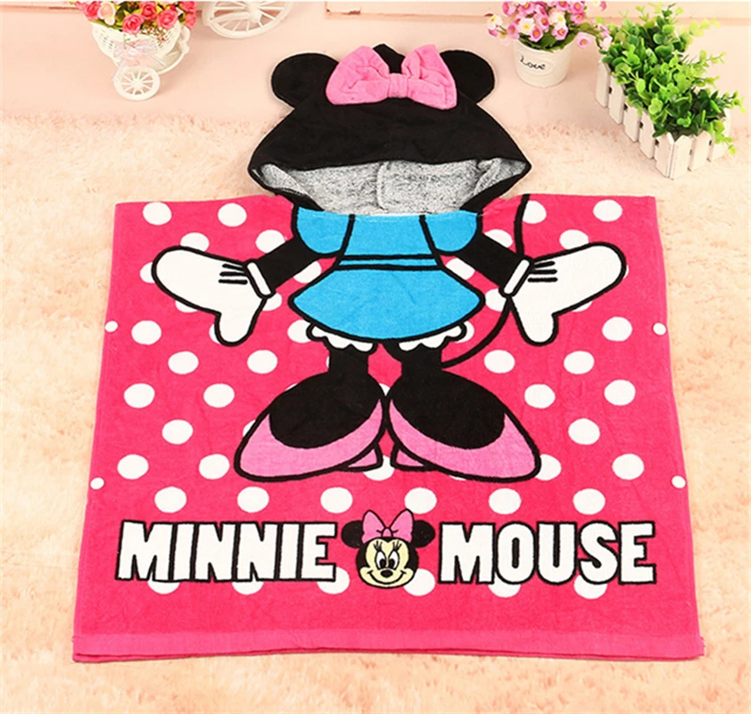  Disney cartoon Minnie Mouse cotton towel Cloak child kids boy girl hooded can wear beach towel blan