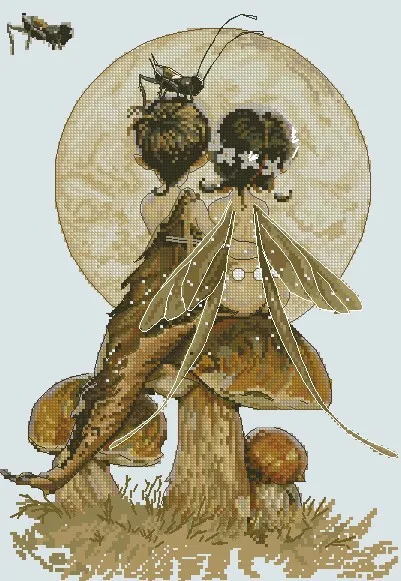 CS-1395 cross stitch kit mushroom fairy, moon fairy Rouge Gorge nimue nium.jpg