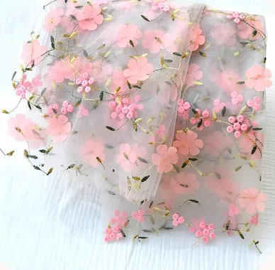 Шифон 3D цветок вышивка сетка кружево ткань для платье юбка шторы ручной работы DIY аксессуары материал D695 - Цвет: Pink