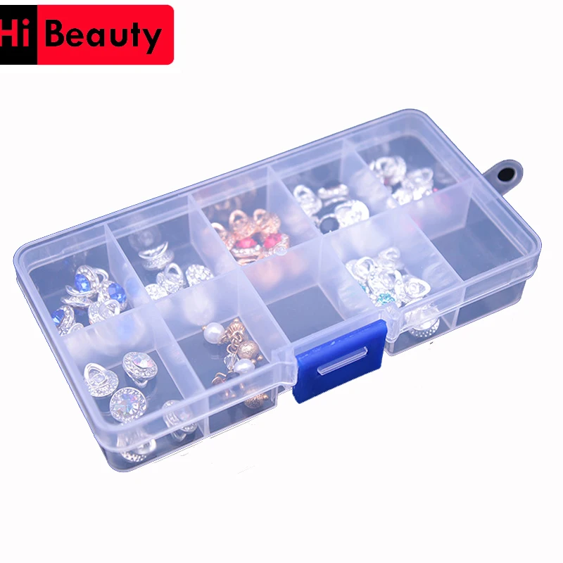 

10 Grid Plastic Transparent Jewelry Medicine Pills Nail Art Tips Storage Showing Organizer Container Display Box Case Holder