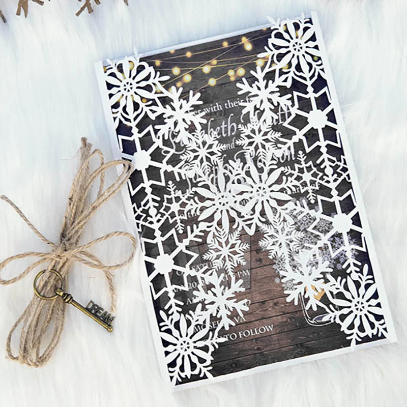  10 Sets Design Snow Pattern White Ivory Wedding Invitations Cards Blank Print Send Ribbons Envelope - 32867661469