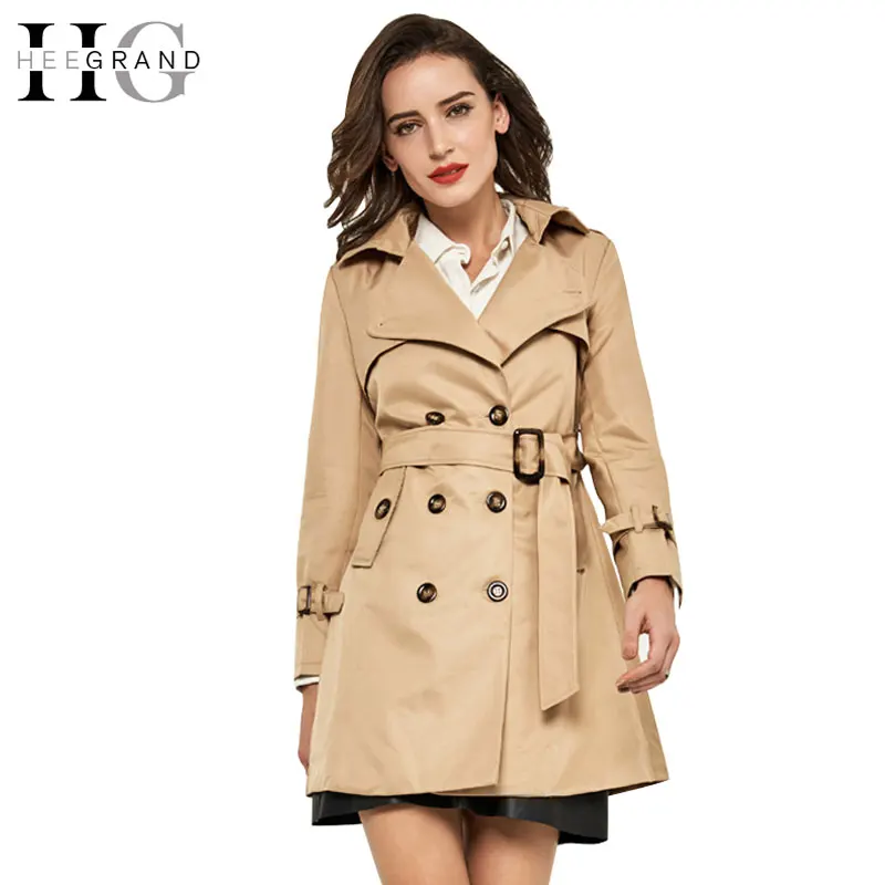 

HEE GRAND 2018 Autumn Plus Size xxl Black Trench Women Winter Double Breasted Turn Down Collar Overcoat Waist Belt Coats WWP159
