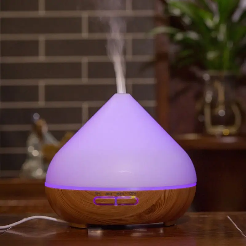 

300ml Wood Grain Anti Slip Base Night Light Essential Oil Diffuser Light Aroma Aromatherapy Fine Fog Humidifier Room Car Decor