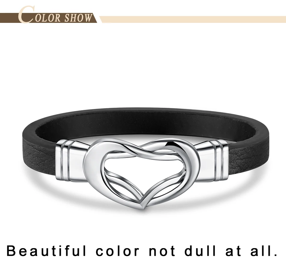 women leather bracelet heart (5)pc