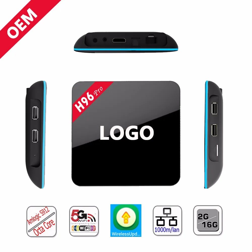 Android 7,1 tv Box H96 pro AML S912 Восьмиядерный 2G+ 16G 2,4G/5,8G Wifi BT4.0 4K* 2K Lan: 1000M медиаплеер