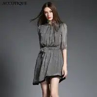 High Quality New Summer Female Irregular Hem Slim Dress Women Silk Elegant Short Sleeve Patchwork O-Neck Casual Dresses
