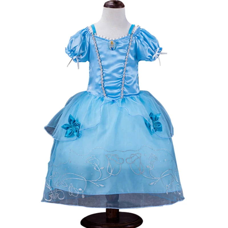Летнее платье принцессы для девочек, детские платья Золушки, Авроры, Рапунцель, Белль, снежные платья для девочек, одежда для костюмированной вечеринки, платья на день рождения - Цвет: blue